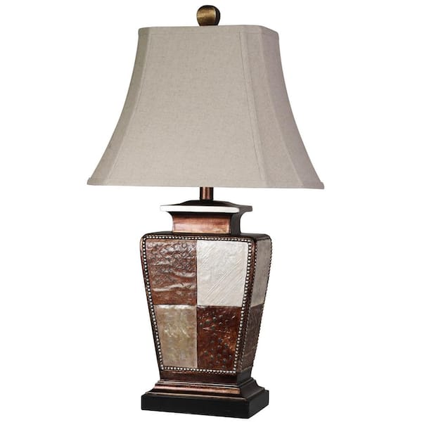 StyleCraft 29 in. Bronze/Cream/Gold Leaf Table Lamp with Taupe Fabric Shade