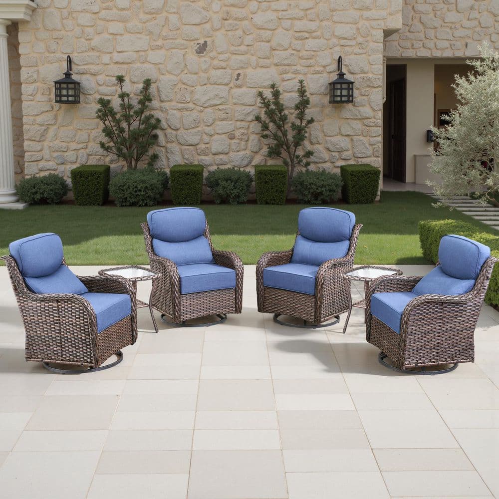 Holion Brown 6-Piece Swivel Glider Wicker Patio Conversation Sets with Blue Olefin 6 in. Thick Cushions/Side Tables price history on PriceWatchPro