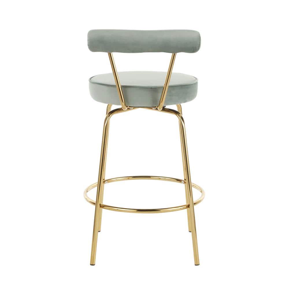 Sage Green Velvet Swivel Counter Stool with Gold Metal Frame