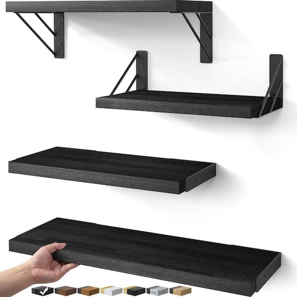 17 in W x 6 in D Black Decorative Wall Shelf for Bedroom Decor, Floating Shelves for Wall Storage Set of 4