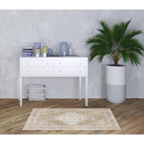 3 ft. x 5 ft. Blue Oriental Washable Square Area Rug