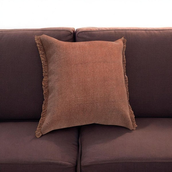 HomeRoots Brown Solid Polyester 20 in. x 20 in. Throw Pillow