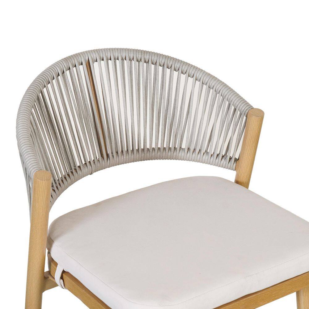 Maple Finish Aluminum and Rattan Outdoor Counter Stools with Cushions, Set of 2