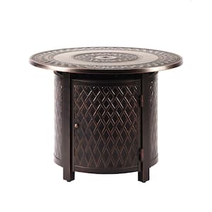 34 in. Round Aluminum Outdoor Propane Fire Table with Fire Beads, Lid and Covers in Copper