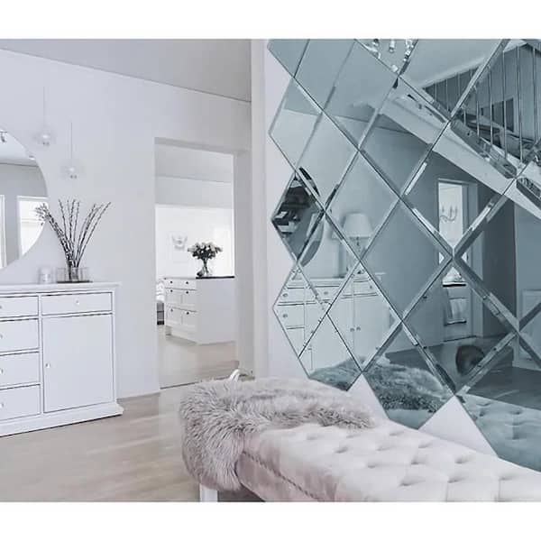 Reflection Square 8 in. x 8 in. Polished Graphite Blue Beveled Glass Mirror Subway Wall Tile (8.8 sq. ft./Case)