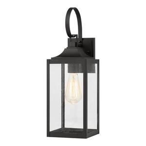 Havenridge 1-Light Matte Black Hardwired Outdoor Wall Lantern Sconce with Seeded Glass (1-Pack)