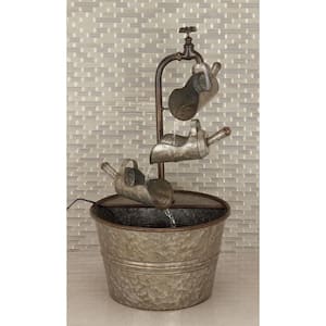 Gray Indoor and Outdoor Fountain with Watering Cans