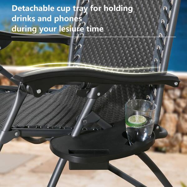 Outdoor Adjustable Zero Gravity Folding Reclining Lounge Chair+Cup Holder+Pillow 