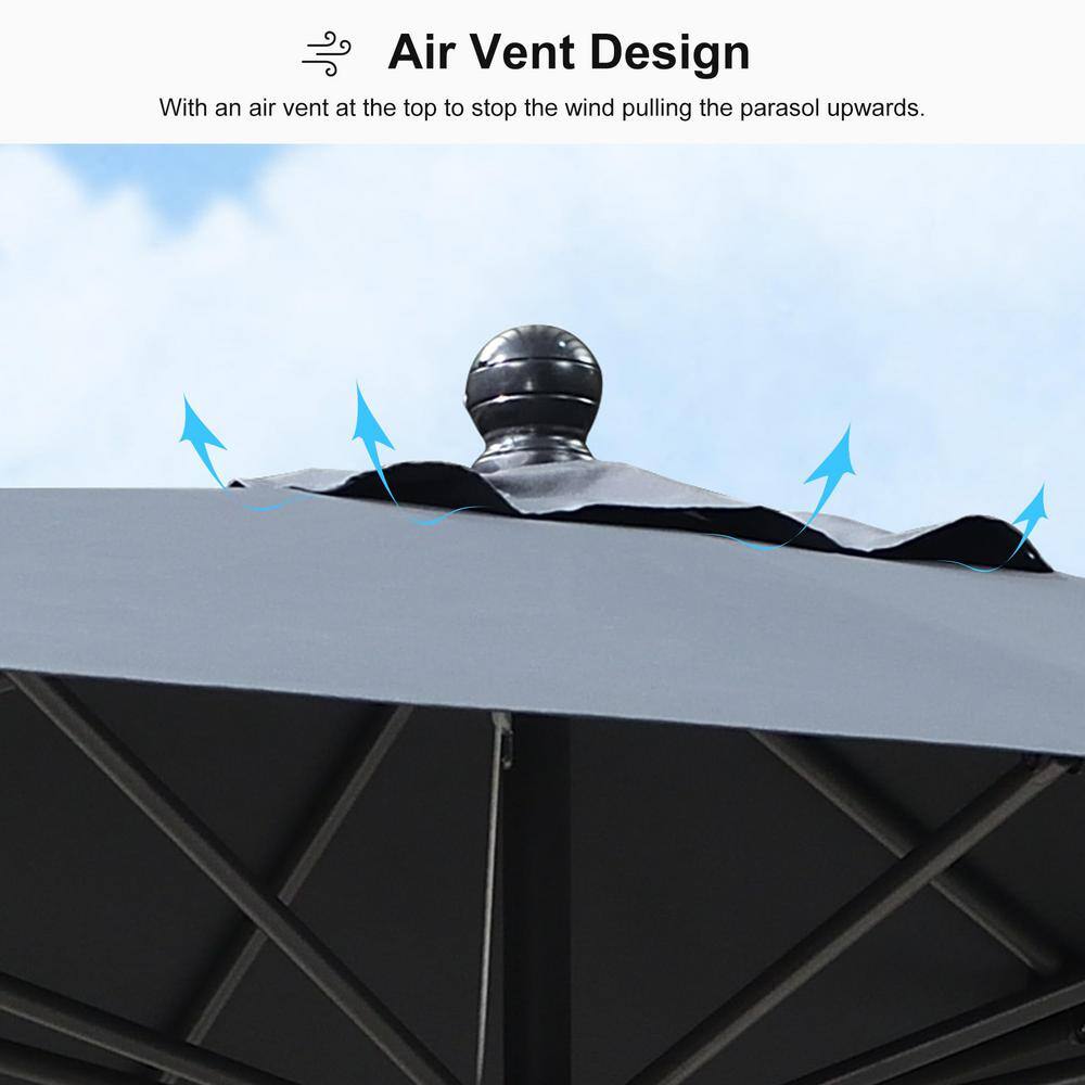 9 ft. Rectangular Gray Aluminum Market Umbrella with Manual Tilt