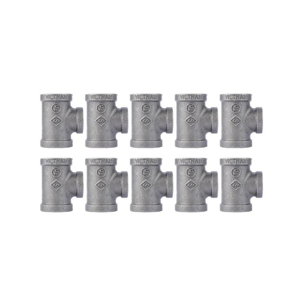 PIPE DECOR 3/4 in. x 3/4 in. x 1/2 in. Black Iron FPT x FPT x FPT Reducing Tee (10-Pack)