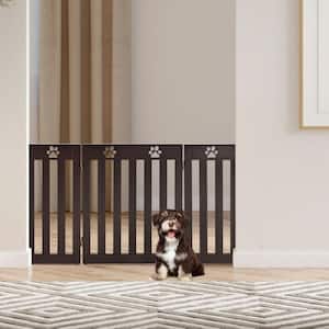 24 in. Folding Wooden Freestanding Dog Gate with 360° Flexible Hinge for Pet-Espresso