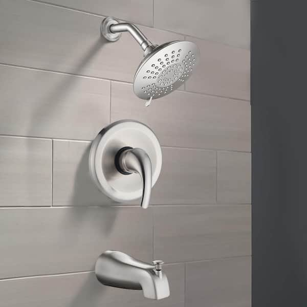 High Pressure Bathroom Single-Handle 5-Spray Round Shower Faucet in Brushed Nickel (Valve Included)