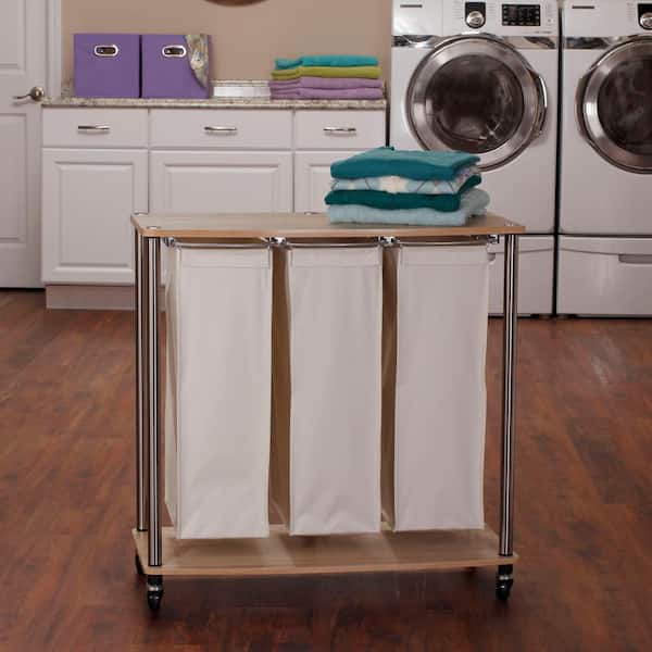 HOUSEHOLD ESSENTIALS Light Ash, Laundry Sorter, 3 Bag with Wheels 7050-1 -  The Home Depot