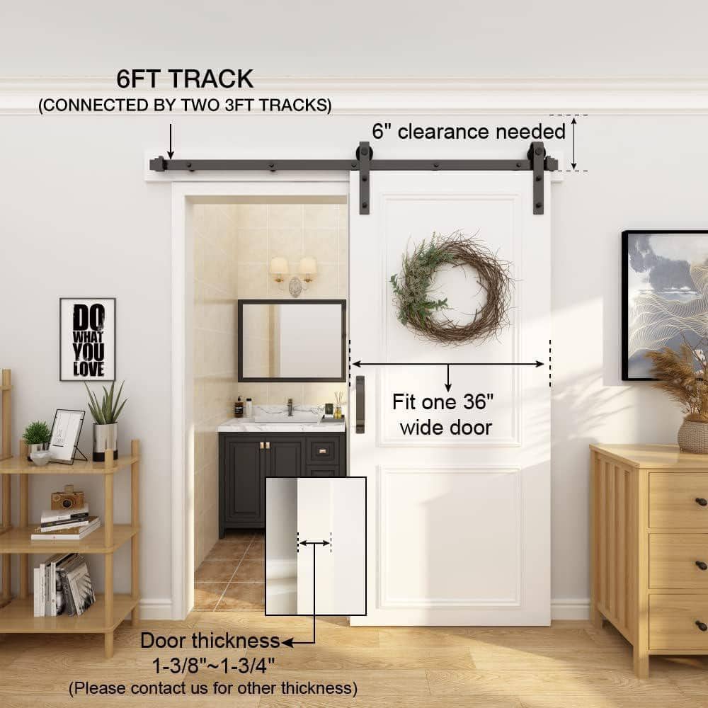 72-Inch Matte Black Steel Sliding Barn Door Hardware Kit