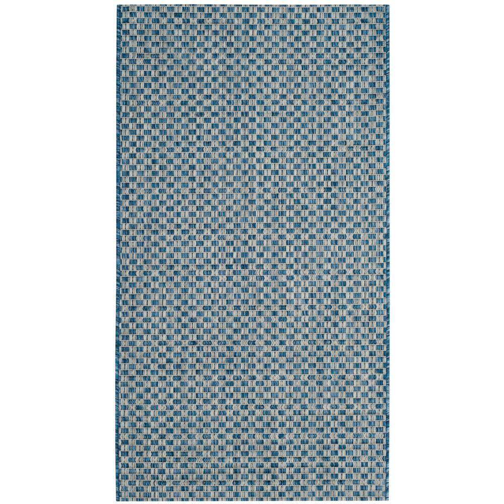 Blue and Light Grey Rectangular Synthetic Indoor/Outdoor Rug