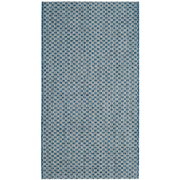 SAFAVIEH Courtyard Blue/Light Gray Doormat 3 ft. x 5 ft. Solid Indoor/Outdoor Patio Area Rug