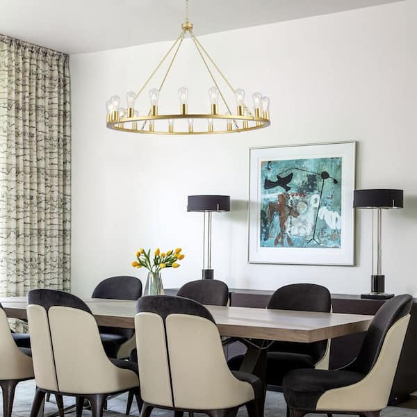 20-Light Gold Circle Candle Design Wagon Wheel Chandelier Linear Chandelier Lighting for Dining Room