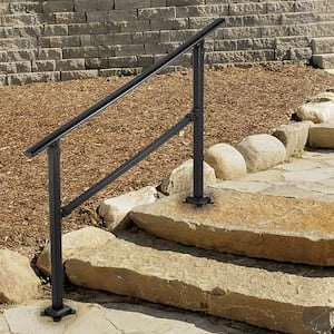 Outdoor Stair Railing Fits for 1 to 3 Steps Transitional Wrought Iron Handrail Adjustable Exterior Stair Railing