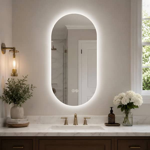48 in. W x 24 in. H Oval Frameless Super Bright Backlited LED Anti-Fog Tempered Glass Wall Bathroom Vanity Mirror