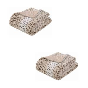 Geometric Sand Flannel Sherpa 60 in. x 70 in. Throw Bed Blanket (2-Pack)