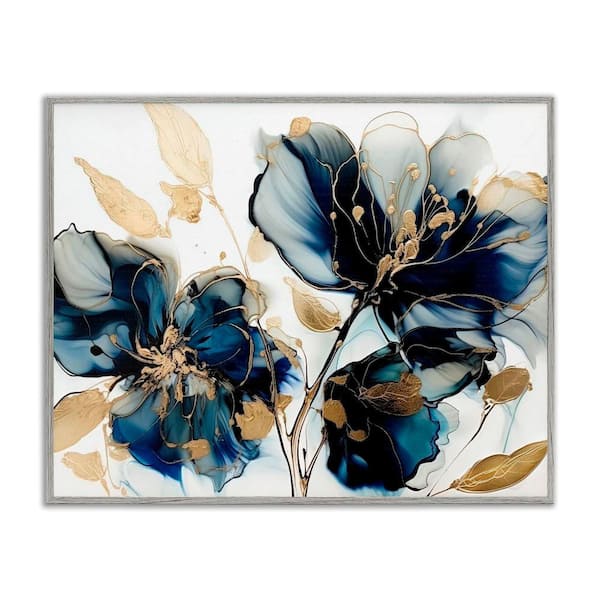 Stupell Industries Blue Swirling Modern Flowers by LSR Design Studio 1-Piece Gray Framed Nature Giclee Art Print 16 in. x 20 in.