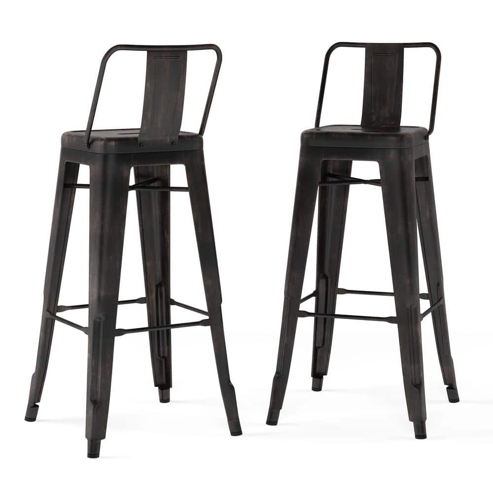 Rayne Industrial 30" Distressed Black Metal Bar Stool - Set of 2