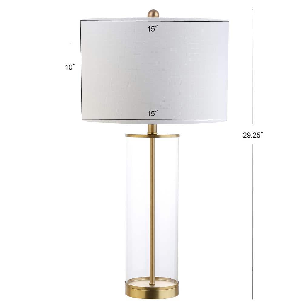 Collins 29" Clear Glass and Brass Table Lamp with White Drum Shade