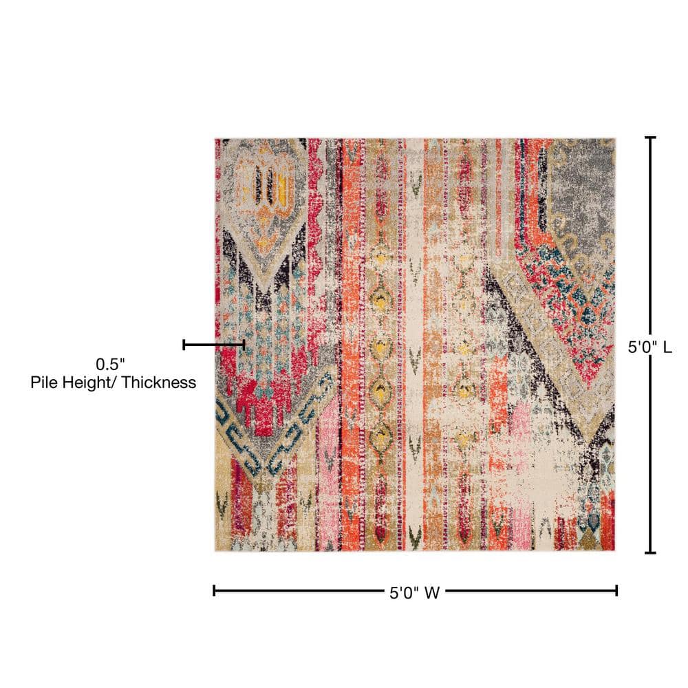 Monaco Light Grey and Multicolor Square Bohemian Area Rug