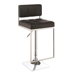 Alameda 24.5 in. Black and Chrome Metal Adjustable Bar Stool with Upholstered Seat