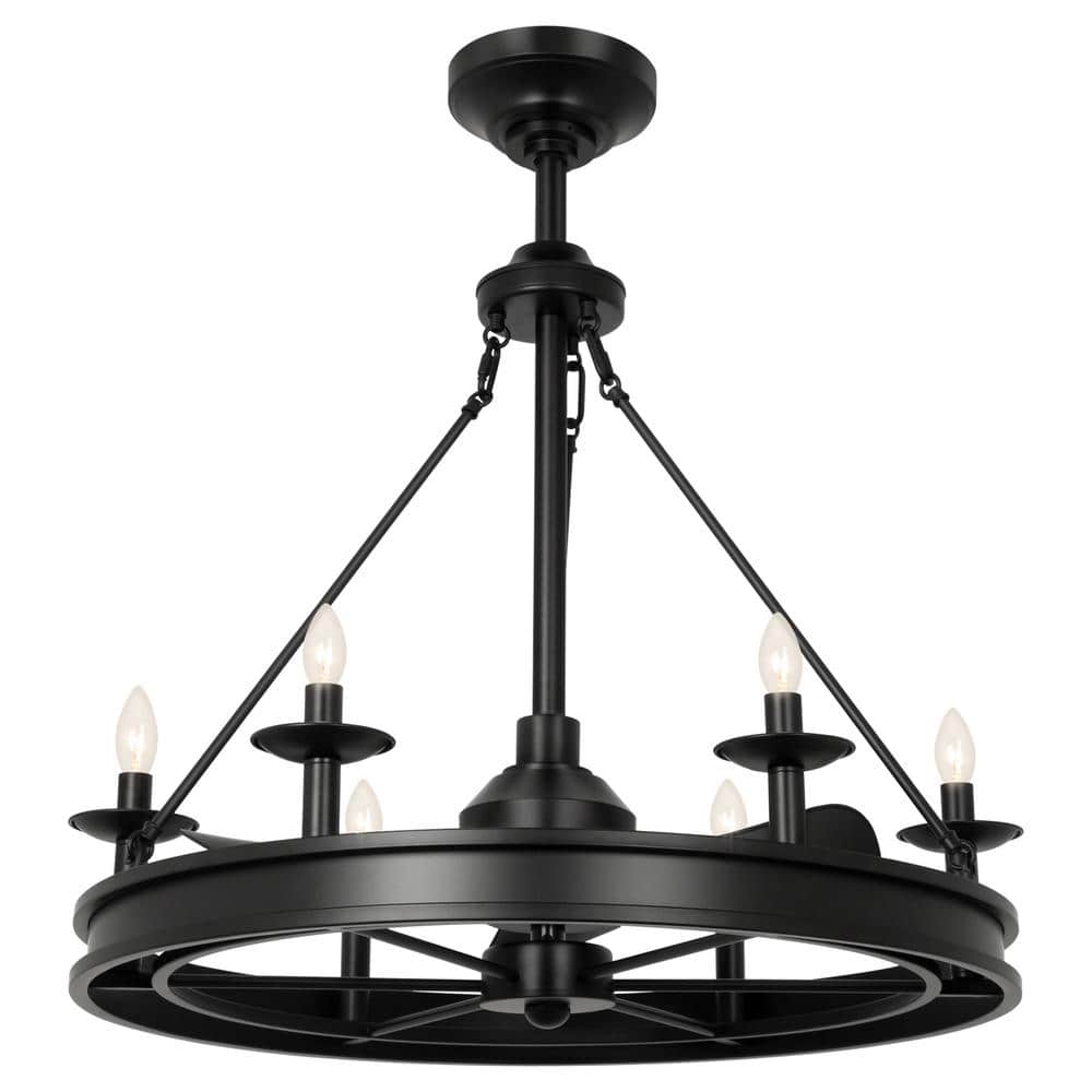 30 in. 6-Light Indoor Black 3-Blade Ceiling Fan with Light and Remote, Fand
