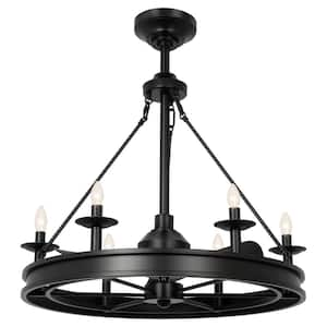 30 in. 6-Light Indoor Black 3-Blade Ceiling Fan with Light and Remote, Fandelier with Candle-Style Bulbs (Not Included)