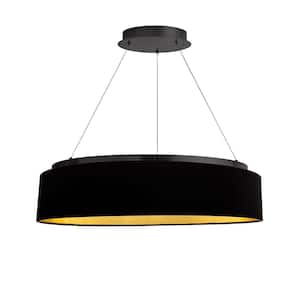 Circulo 1-Light Dimmable Integrated LED Matte Black Shaded Chandelier with Black/Gold Fabric Shade
