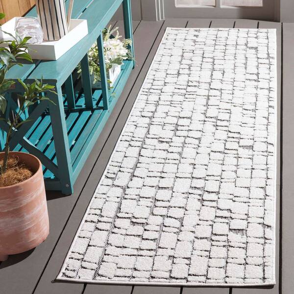Cabana Ivory/Gray 2 ft. x 8 ft. High-Low Geometric Abstract Indoor/Outdoor Runner Rug