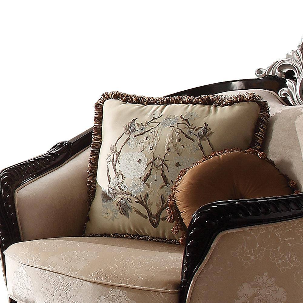 Ernestine Tan Fabric and Black Wood Traditional Chair with Pillows