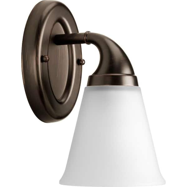 Progress Lighting Lahara Collection 1-Light Venetian Bronze Bath Sconce with Etched Glass Shade