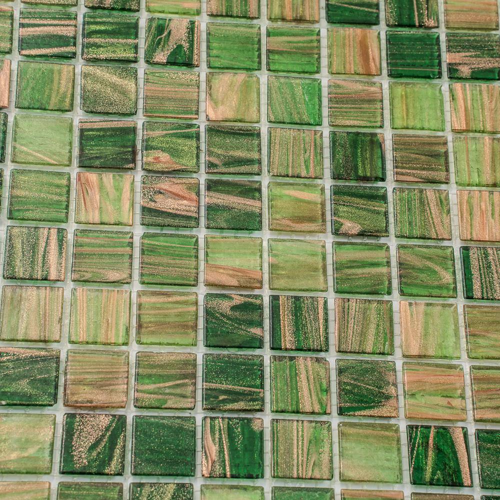Mingles 12" x 12" Glossy Green Glass Mosaic Tile