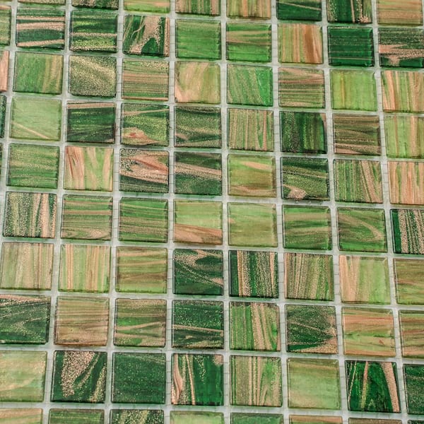 Apollo Tile Mingles 12 in. x 12 in. Glossy Moss Green Glass Mosaic