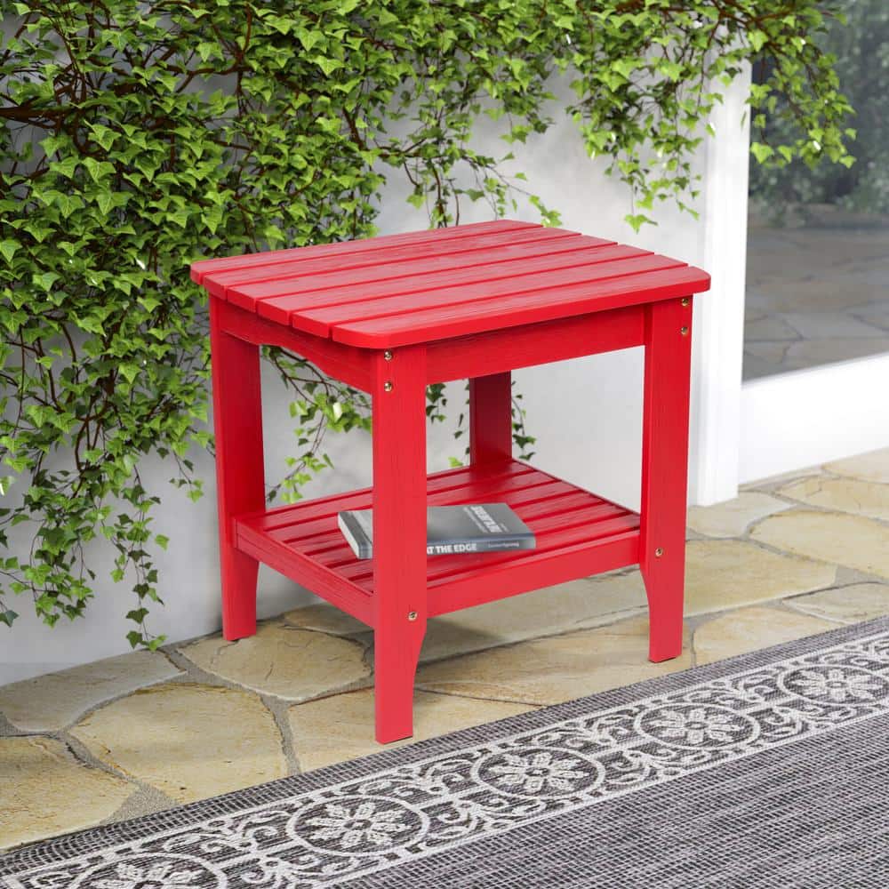 Chili Red Cedar Wood Rectangular Indoor/Outdoor Side Table