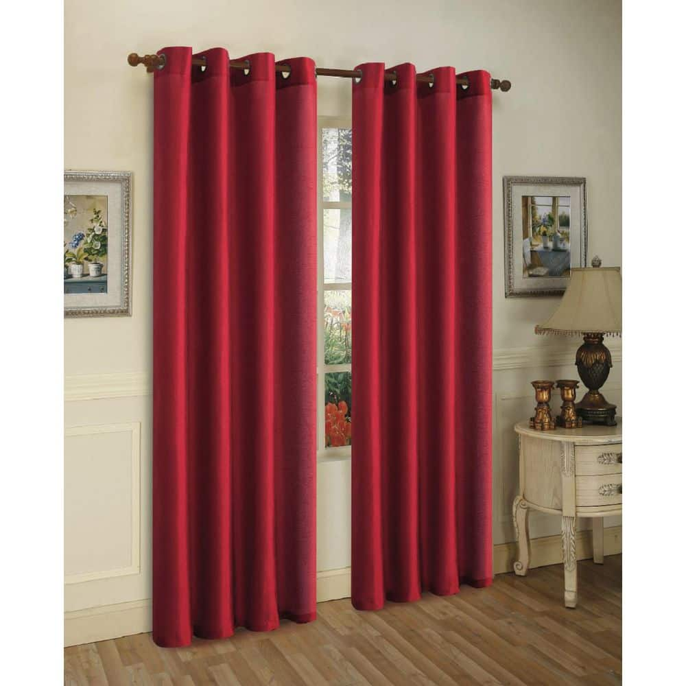 Burgundy Faux Silk 100% Polyester Solid 55 in. W x 84 in. L Grommet Sheer Curtain Window Panel (Set of 2) -  J&V TEXTILES, 2-MIRA BURGUNDY