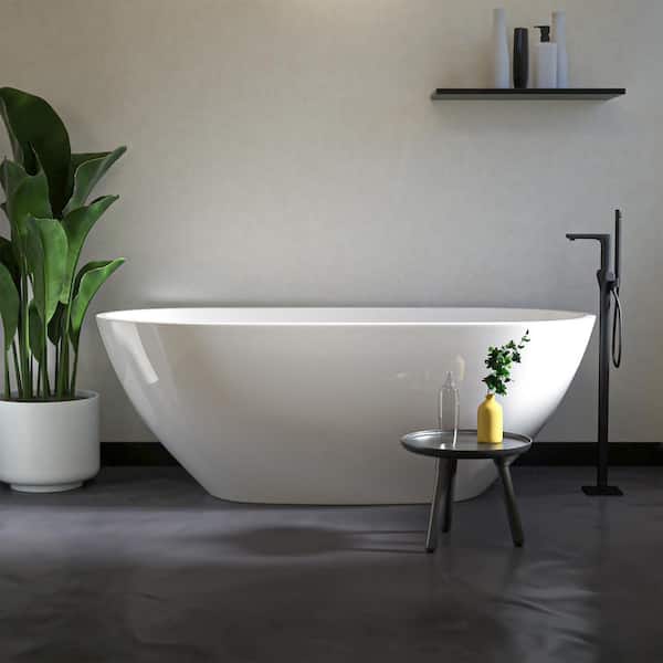 Getpro 67 in. Acrylic Freestanding Flatbottom Non-Whirlpool Soaking Bathtub in White