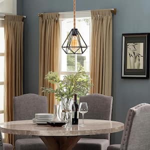 1-Light Vintage Plug-In Hanging Pendant with Hemp Rope and Black Socket (Pack of 1)