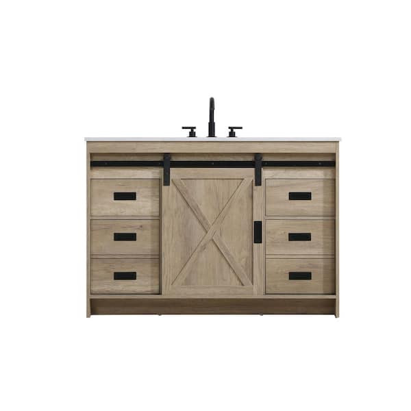 48 in. Single Sink Natural Oak Bath Vanity with White Engineered Marble Top