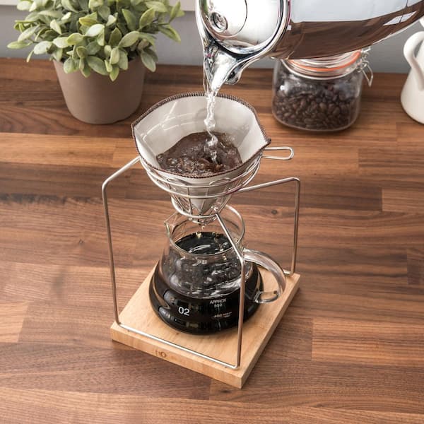 Pour Over Coffee Dripper Wooden Base Filter Stand Rack Manual Coffee Maker  Gold