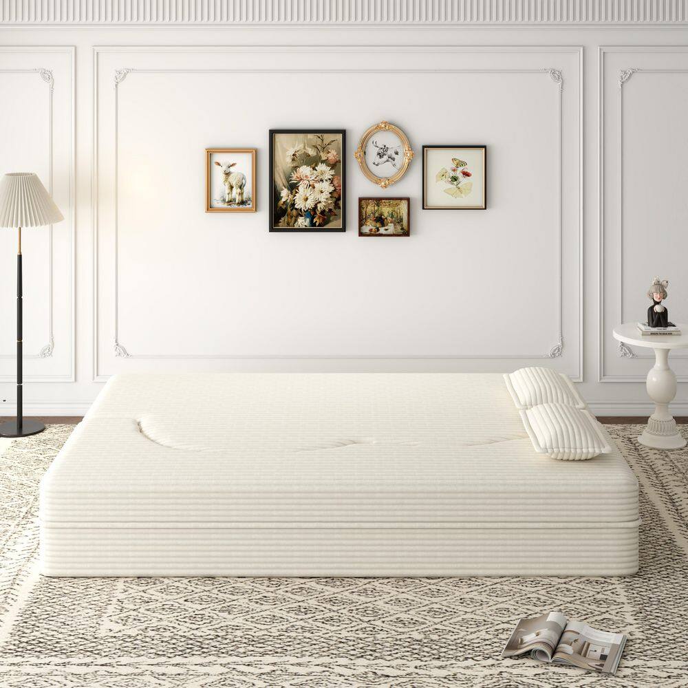78 in. Corduroy Fully Compressed Sectional Sofa Sofa Bed in. Beige with 2 Pillows price history on PriceWatchPro