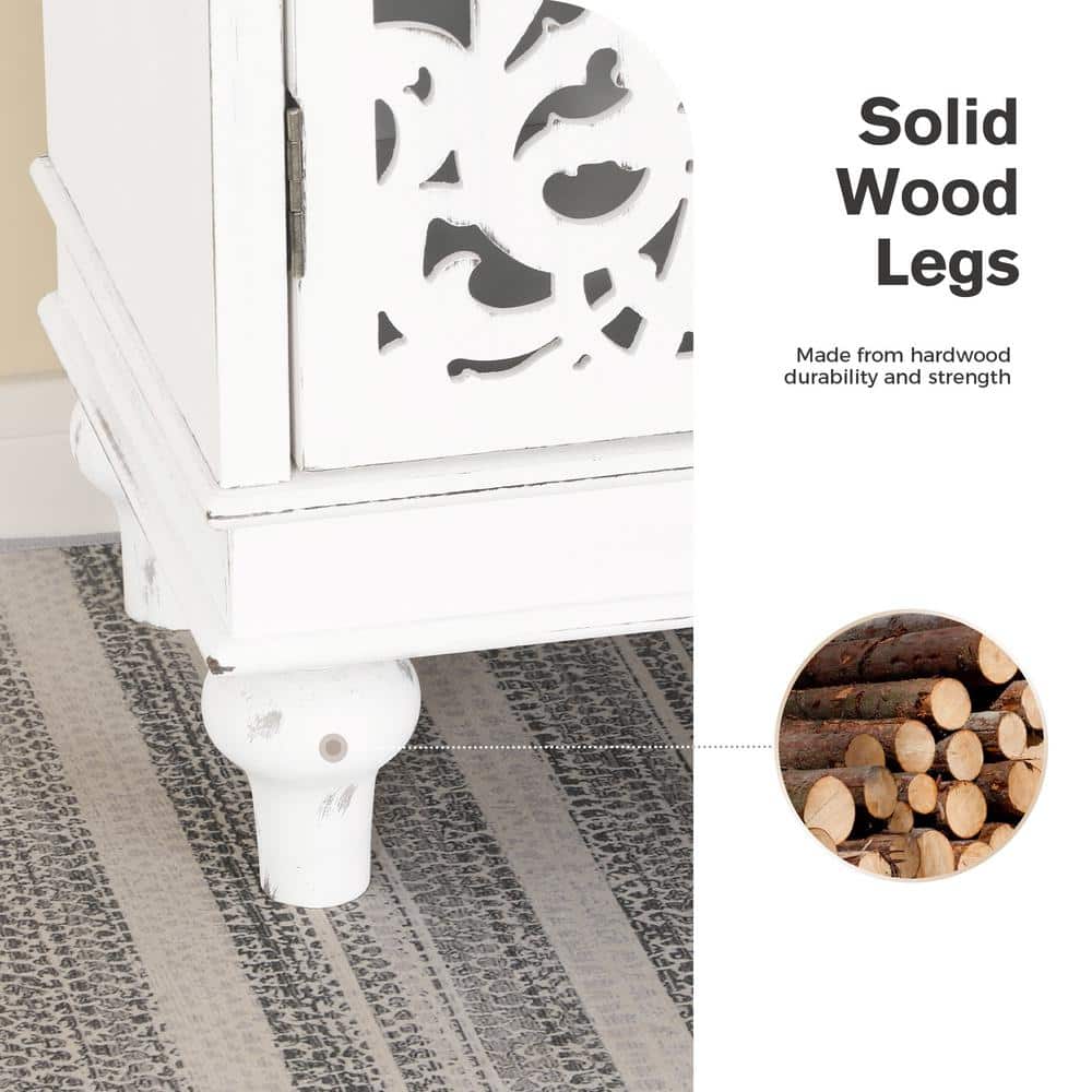 White 3-Door Carved Wood Sideboard with Adjustable Shelving