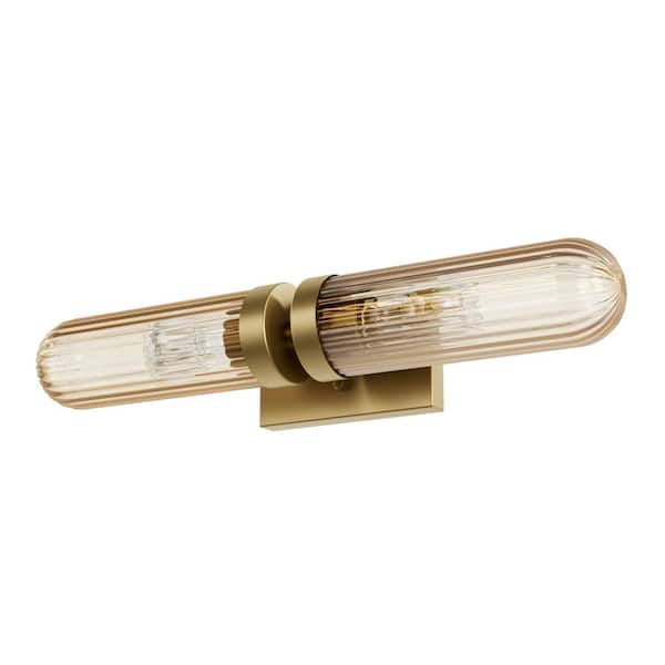 Hunter Beverly Glen 23 in. 2-Light Luxe Gold Vanity Light with Amber Glass Shades