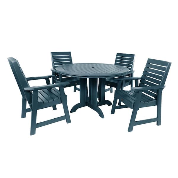 Highwood Weatherly Nantucket Blue 5-Piece Recycled Plastic Round Outdoor Dining Set