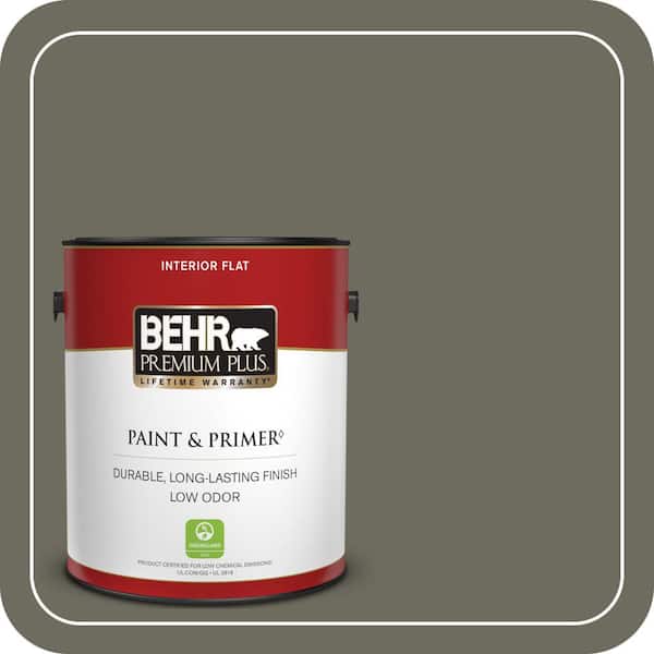 BEHR PREMIUM PLUS 1 gal. #N370-6 Gladiator Gray Flat Low Odor Interior Paint & Primer