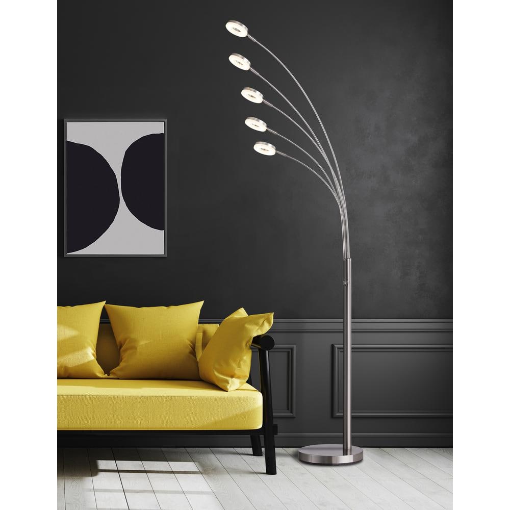 Satin Nickel Adjustable 5-Arched LED Floor Lamp with Touch Dimmer