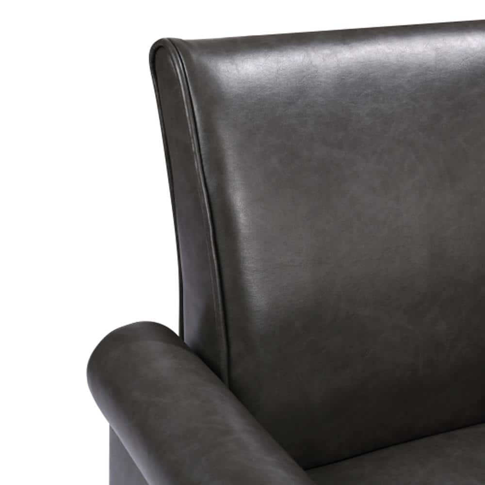 Gray Faux Leather Round Arm Accent Chair with Wood Frame